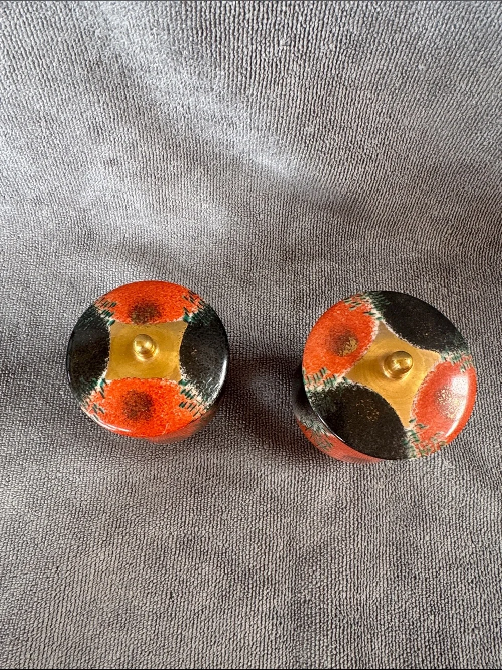 Rare Vintage Kutani Ryuho Japanese Lidded Tea Cups Pair Hand Painted Set